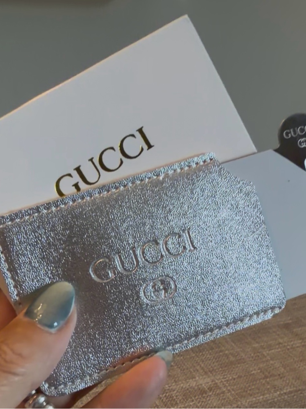 NIB GWP for Gucci Metallic Card Sleeve and Mirror in Shimmering Silver